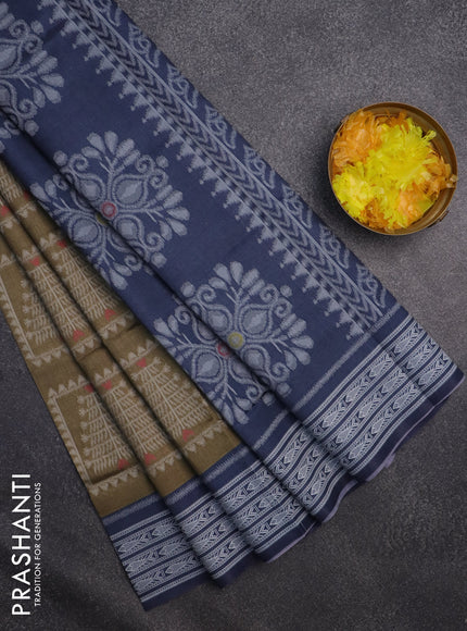 Sambalpuri semi silk saree pastel blue and sap green with allover thread woven ikat buttas and thread woven border