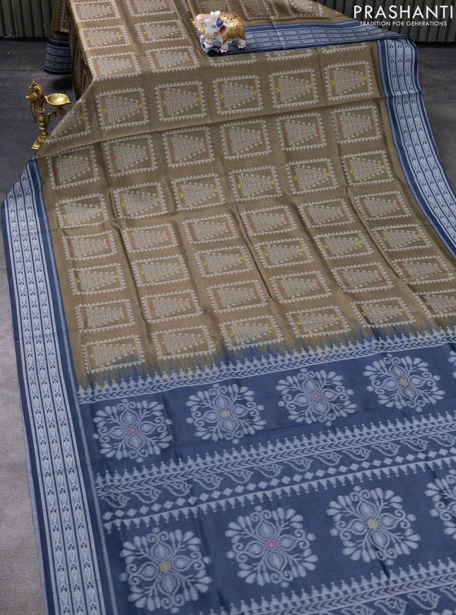 Sambalpuri semi silk saree pastel blue and sap green with allover thread woven ikat buttas and thread woven border