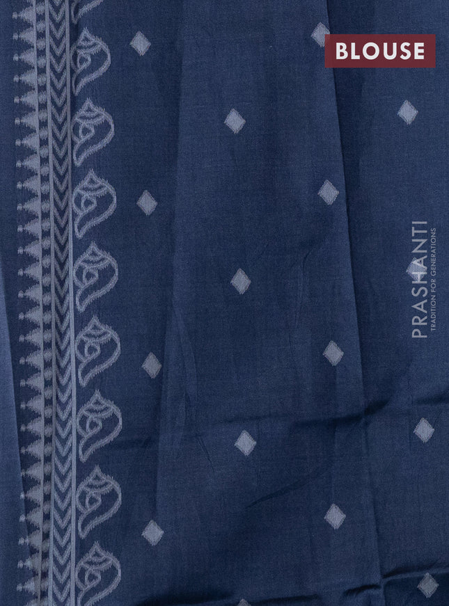 Sambalpuri semi silk saree pastel blue and sap green with allover thread woven ikat buttas and thread woven border
