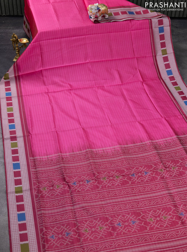 Sambalpuri semi silk saree pink and dark pink with allover stripe pattern and thread woven border