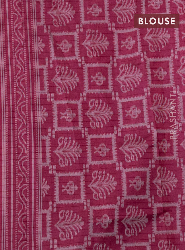 Sambalpuri semi silk saree pink and dark pink with allover stripe pattern and thread woven border