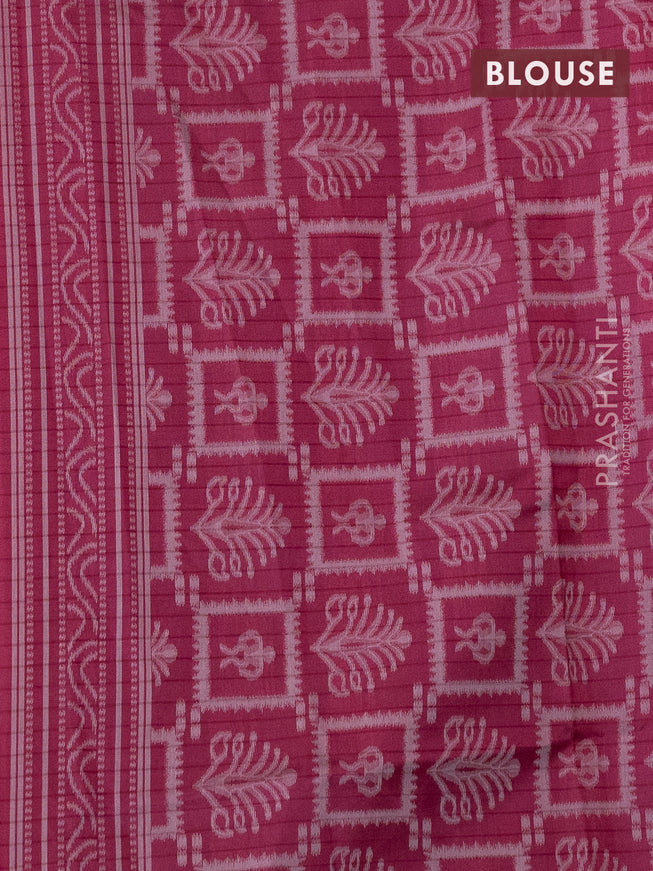 Sambalpuri semi silk saree pink and dark pink with allover stripe pattern and thread woven border