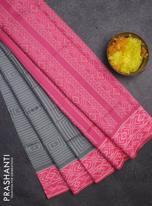 Sambalpuri semi silk saree grey shade and candy pink with allover thread woven ikat weaves and thread woven border