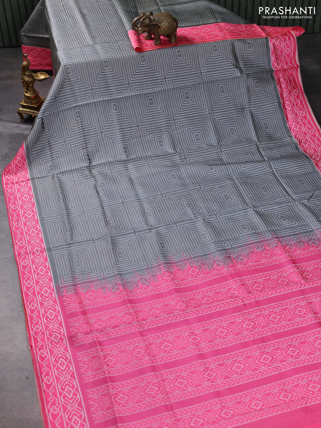 Sambalpuri semi silk saree grey shade and candy pink with allover thread woven ikat weaves and thread woven border
