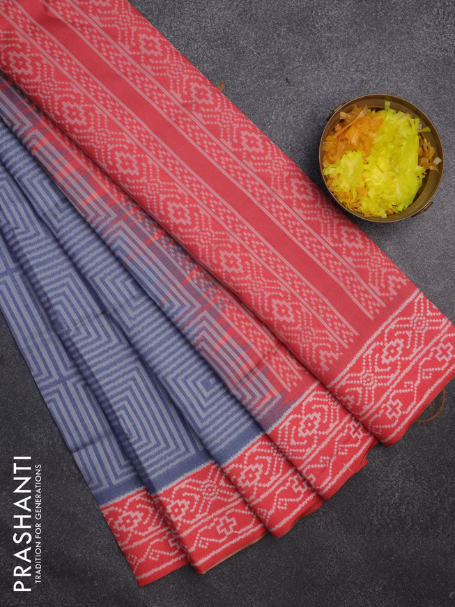 Sambalpuri semi silk saree bluish grey and peach red with allover thread woven ikat weaves and thread woven border