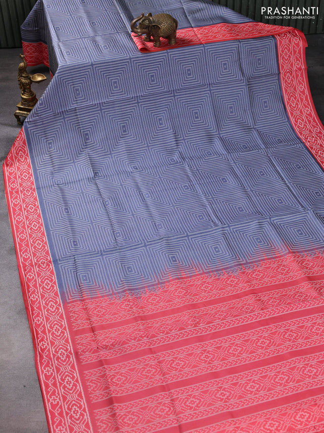 Sambalpuri semi silk saree bluish grey and peach red with allover thread woven ikat weaves and thread woven border