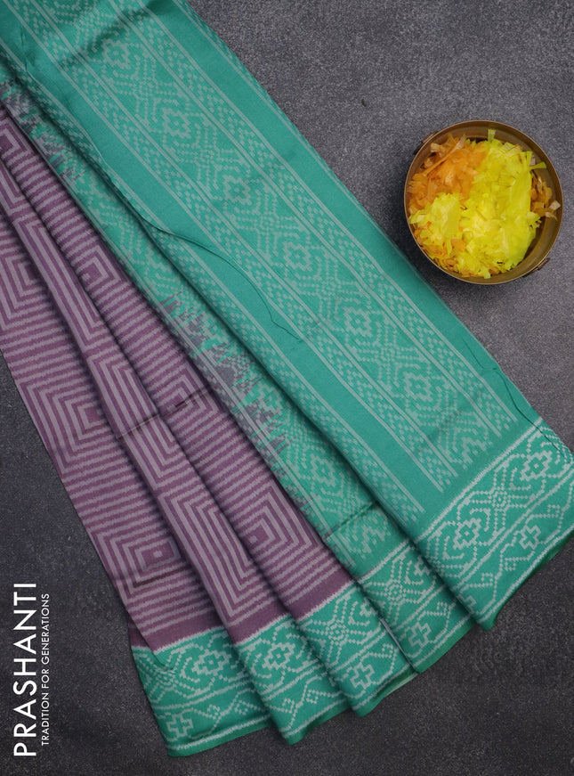 Sambalpuri semi silk saree pastel wine shade and teal green with allover thread woven ikat weaves and thread woven border