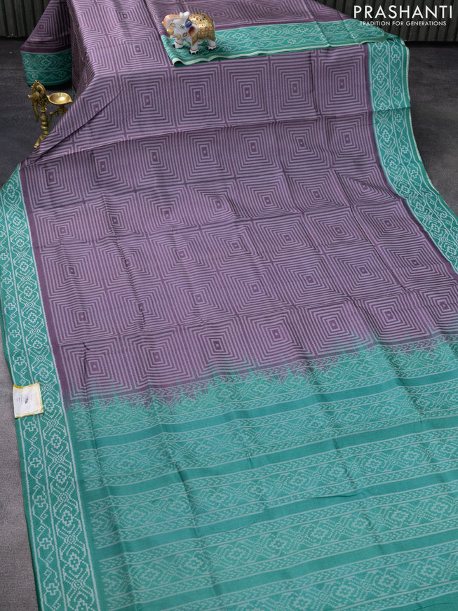Sambalpuri semi silk saree pastel wine shade and teal green with allover thread woven ikat weaves and thread woven border