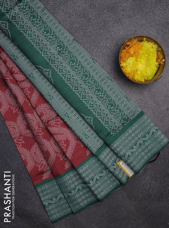 Sambalpuri semi silk saree maroon shade and green with allover thread woven ikat weaves and thread woven border