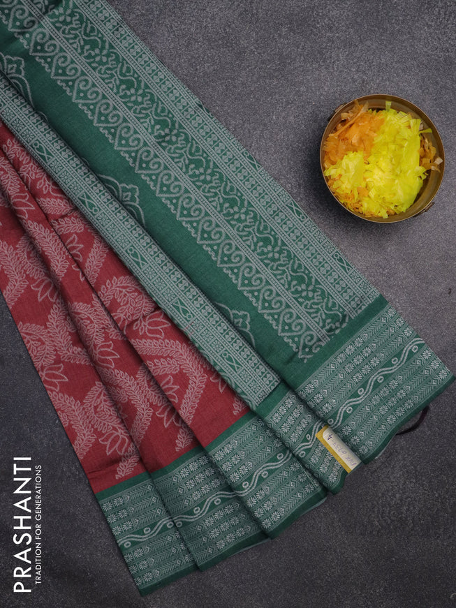 Sambalpuri semi silk saree maroon shade and green with allover thread woven ikat weaves and thread woven border