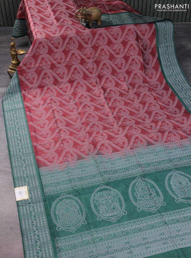 Sambalpuri semi silk saree maroon shade and green with allover thread woven ikat weaves and thread woven border