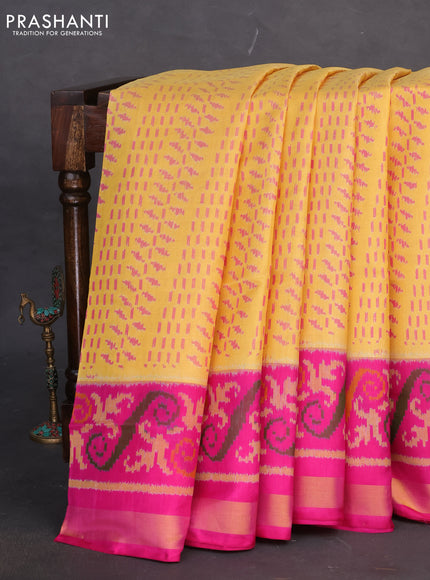 Rajkot patola silk saree yellow and pink with allover ikat prints and small zari woven border