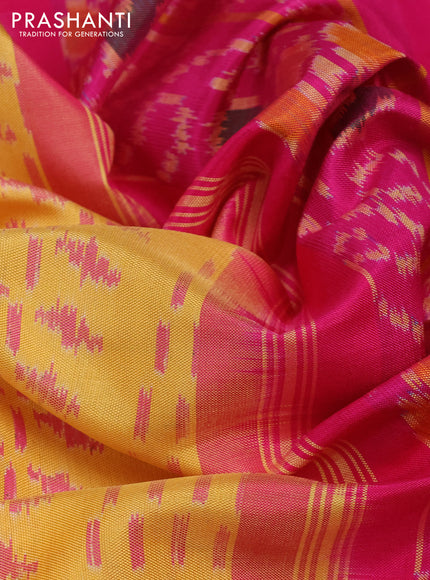 Rajkot patola silk saree yellow and pink with allover ikat prints and small zari woven border