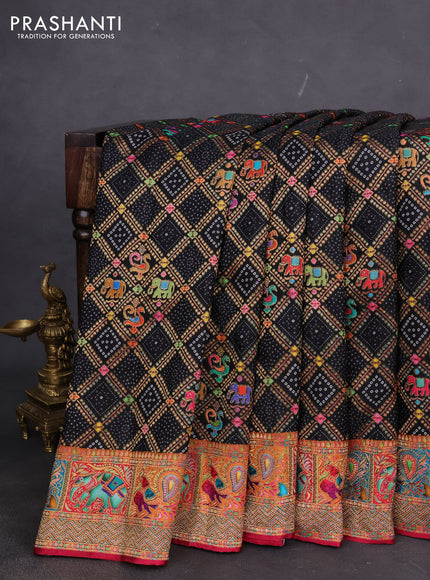 Banarasi silk saree black and maroon with allover position prints and printed border