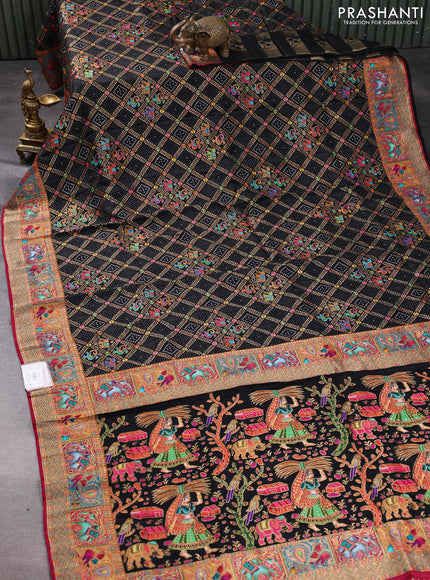 Banarasi silk saree black and maroon with allover position prints and printed border