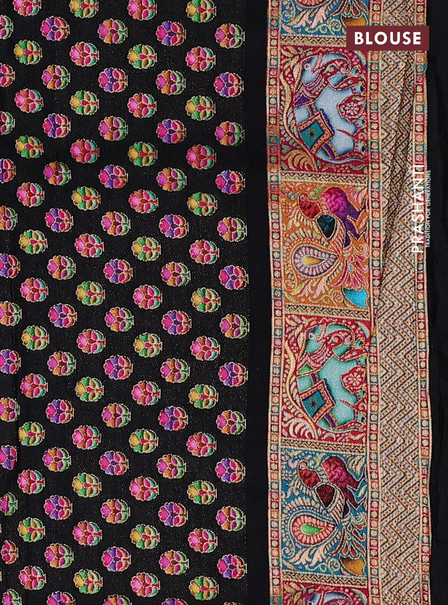 Banarasi silk saree black and maroon with allover position prints and printed border