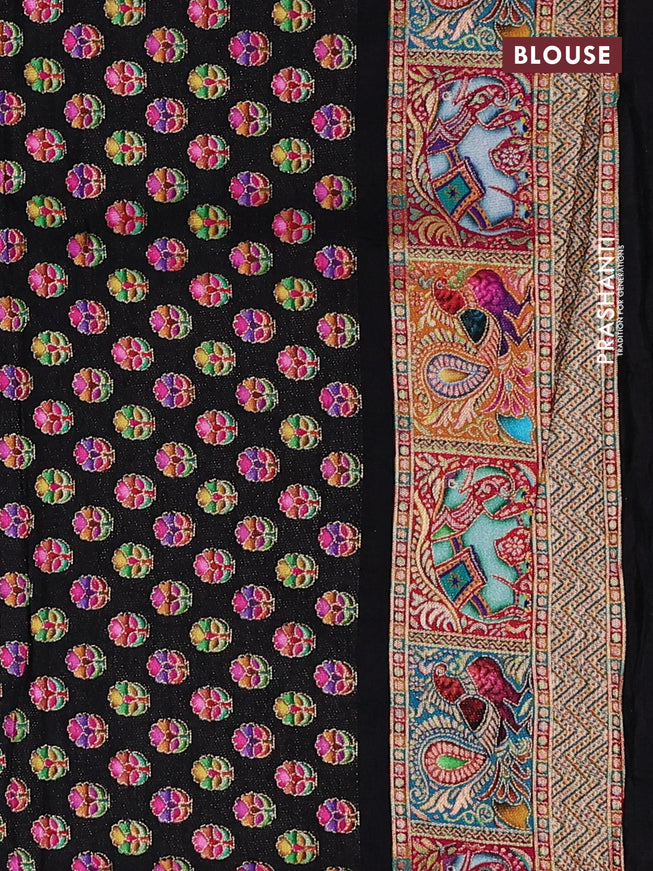 Banarasi silk saree black and maroon with allover position prints and printed border