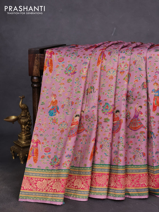 Banarasi silk saree mauve pink and pink with allover position prints and printed border