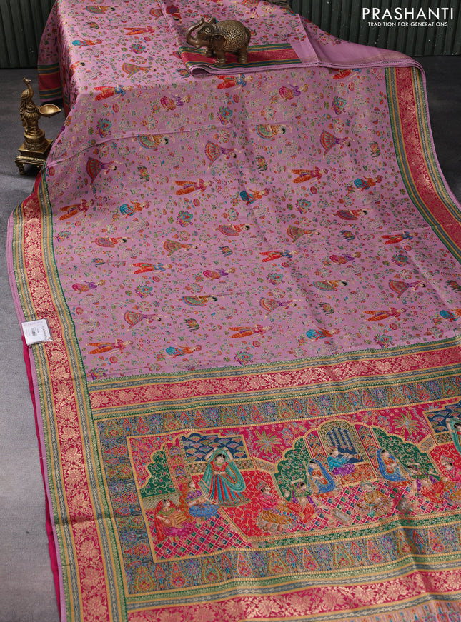 Banarasi silk saree mauve pink and pink with allover position prints and printed border