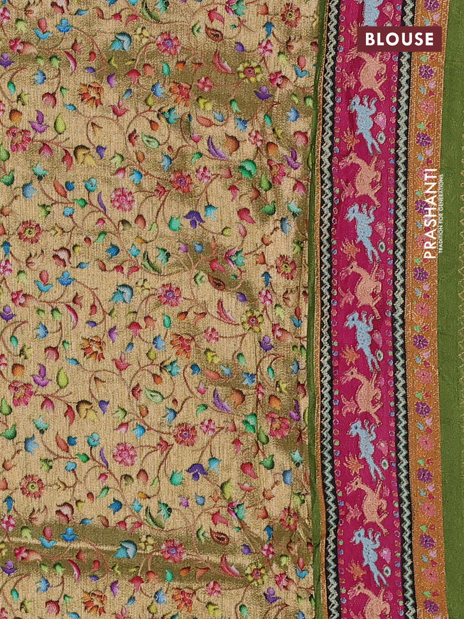 Banarasi silk saree pink and green with allover position prints and printed border