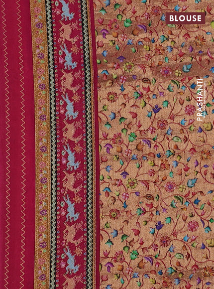 Banarasi silk saree lime green and pink with allover position prints and printed border