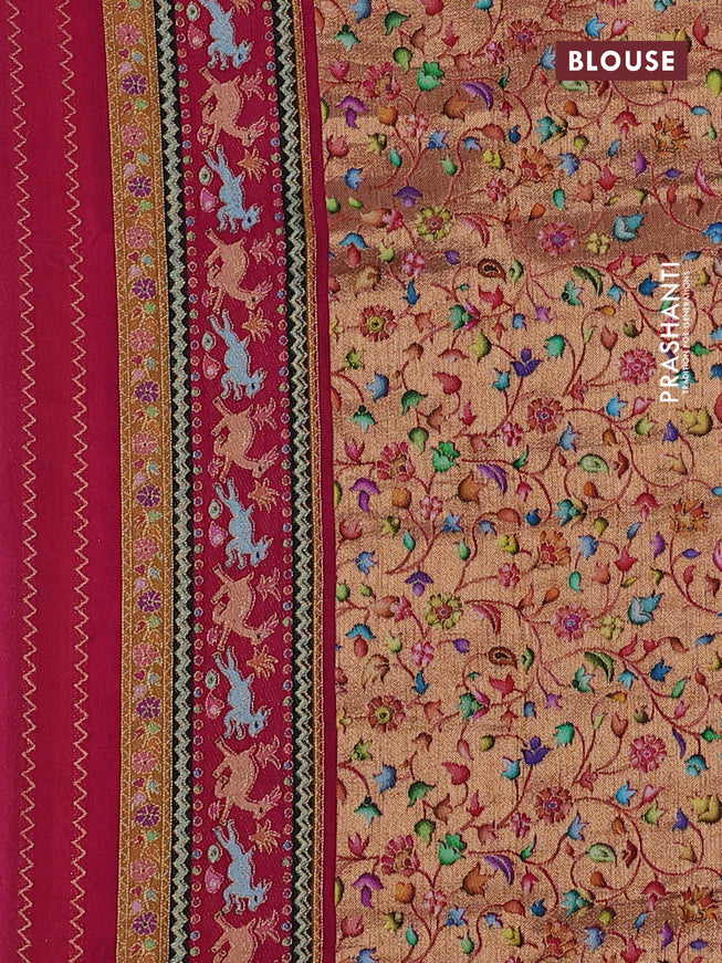 Banarasi silk saree lime green and pink with allover position prints and printed border