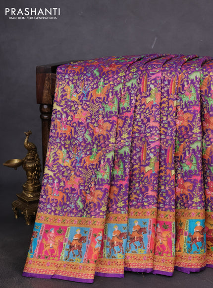 Banarasi silk saree violet and pink with allover position prints and printed border