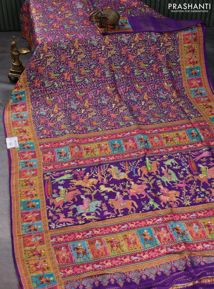 Banarasi silk saree violet and pink with allover position prints and printed border