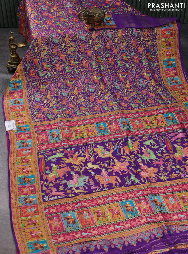 Banarasi silk saree violet and pink with allover position prints and printed border