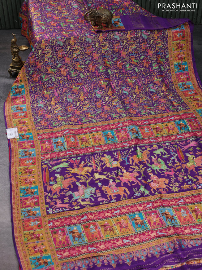 Banarasi silk saree violet and pink with allover position prints and printed border