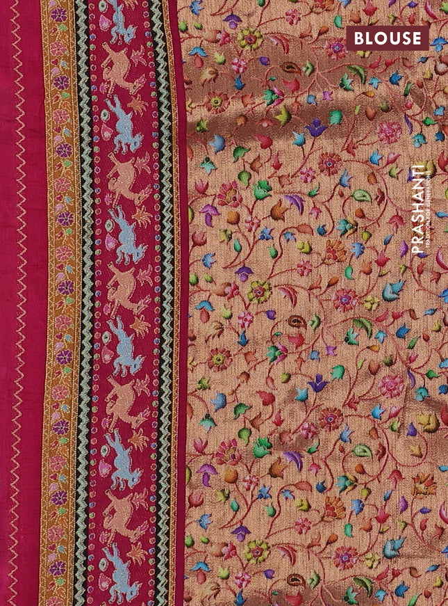 Banarasi silk saree violet and pink with allover position prints and printed border