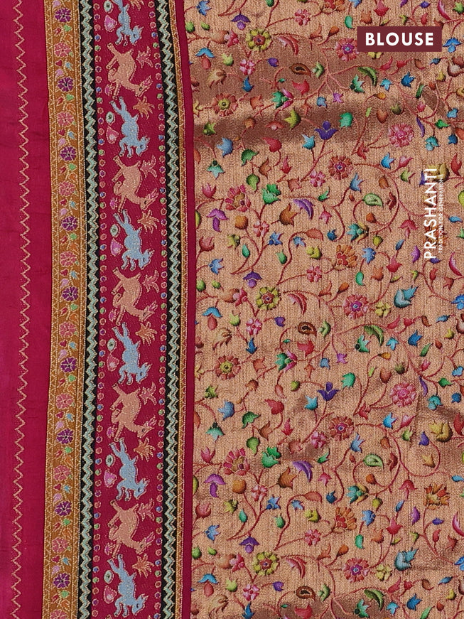 Banarasi silk saree violet and pink with allover position prints and printed border