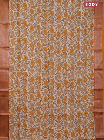 Chanderi silk cotton saree cream and mustard yellow with allover floral prints and banarsi style border