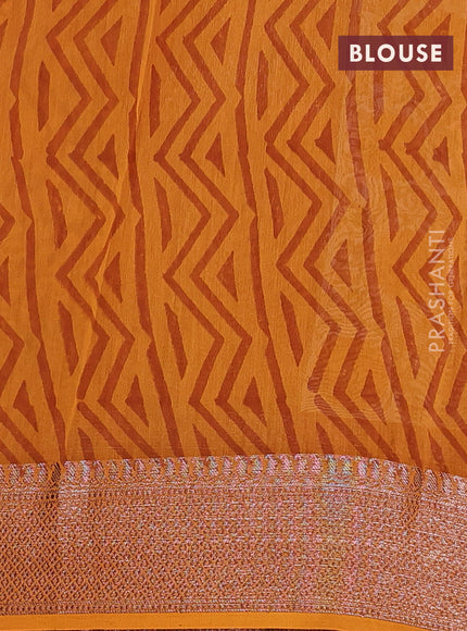 Chanderi silk cotton saree cream and mustard yellow with allover floral prints and banarsi style border