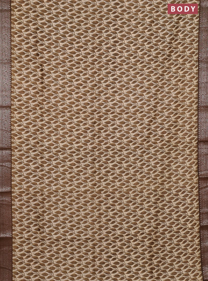 Chanderi silk cotton saree cream and mehendi green with allover leaf prints and banarsi style border