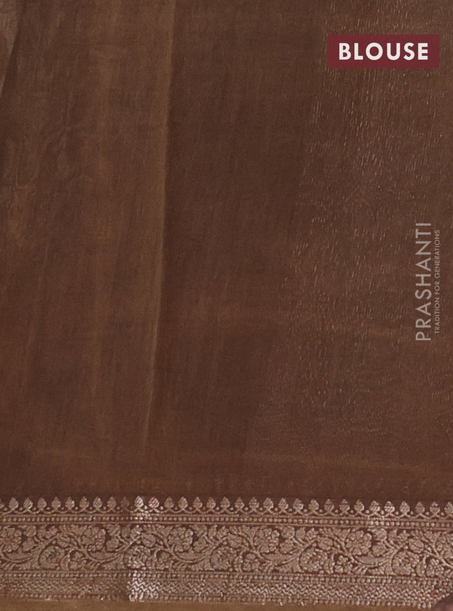 Chanderi silk cotton saree cream and mehendi green with allover leaf prints and banarsi style border