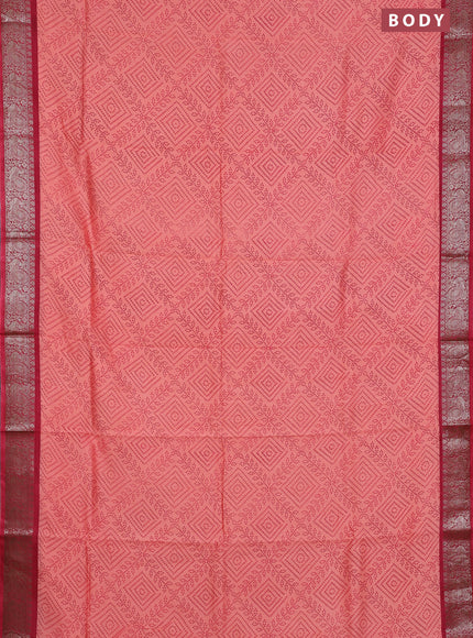 Chanderi silk cotton saree peach pink and maroon shade with allover bandhini prints and banarsi style border
