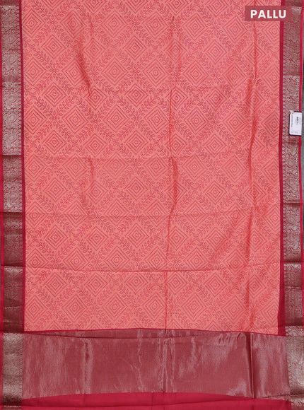Chanderi silk cotton saree peach pink and maroon shade with allover bandhini prints and banarsi style border