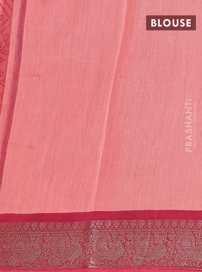 Chanderi silk cotton saree peach pink and maroon shade with allover bandhini prints and banarsi style border