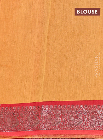 Chanderi silk cotton saree mango yellow and red with allover bandhini prints and banarsi style border