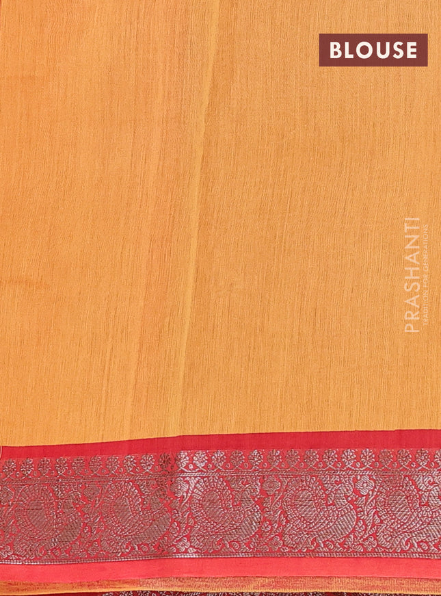 Chanderi silk cotton saree mango yellow and red with allover bandhini prints and banarsi style border