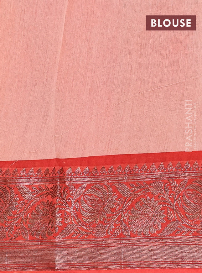 Chanderi silk cotton saree pale orange and red shade with allover ikat prints and banarsi style border