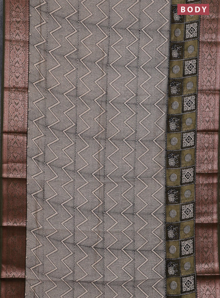 Chanderi silk cotton saree beige and sap green with allover prints and banarsi style border