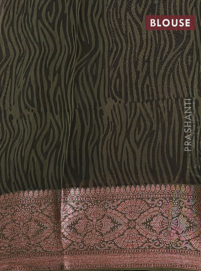 Chanderi silk cotton saree beige and sap green with allover prints and banarsi style border