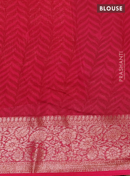 Chanderi silk cotton saree orange and dark pink witha allover prints and banarasi style border