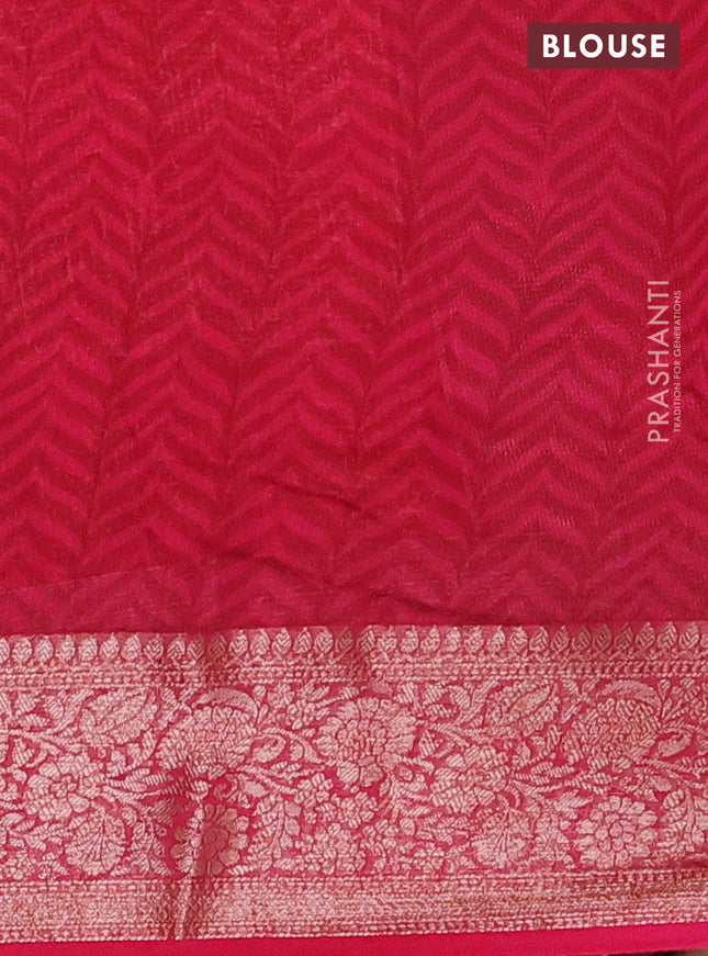 Chanderi silk cotton saree orange and dark pink witha allover prints and banarasi style border