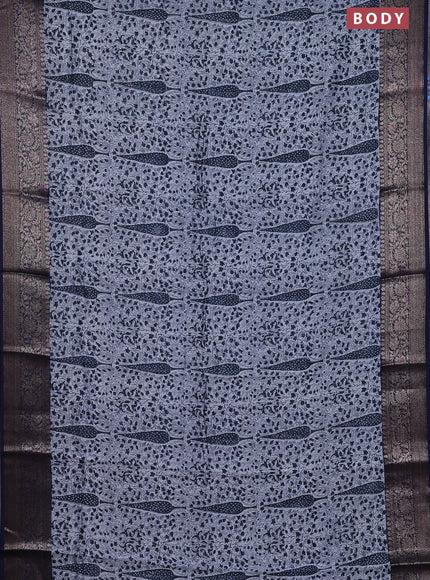 Chanderi silk cotton saree pastel blue and navy blue with allover prints and banarsi style border