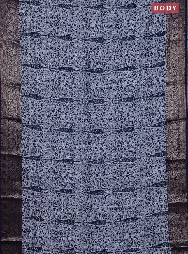 Chanderi silk cotton saree pastel blue and navy blue with allover prints and banarsi style border