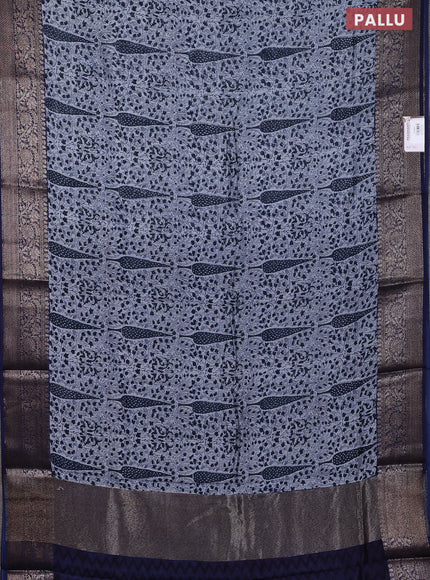 Chanderi silk cotton saree pastel blue and navy blue with allover prints and banarsi style border