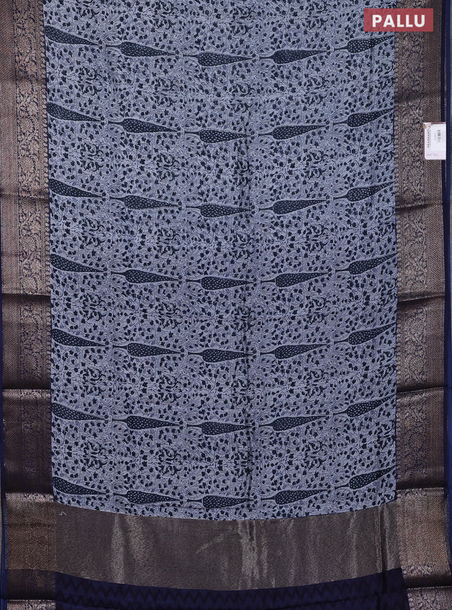 Chanderi silk cotton saree pastel blue and navy blue with allover prints and banarsi style border